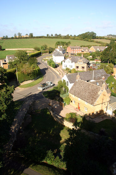 Packhorse Bridge and Hallaton Road from above. 